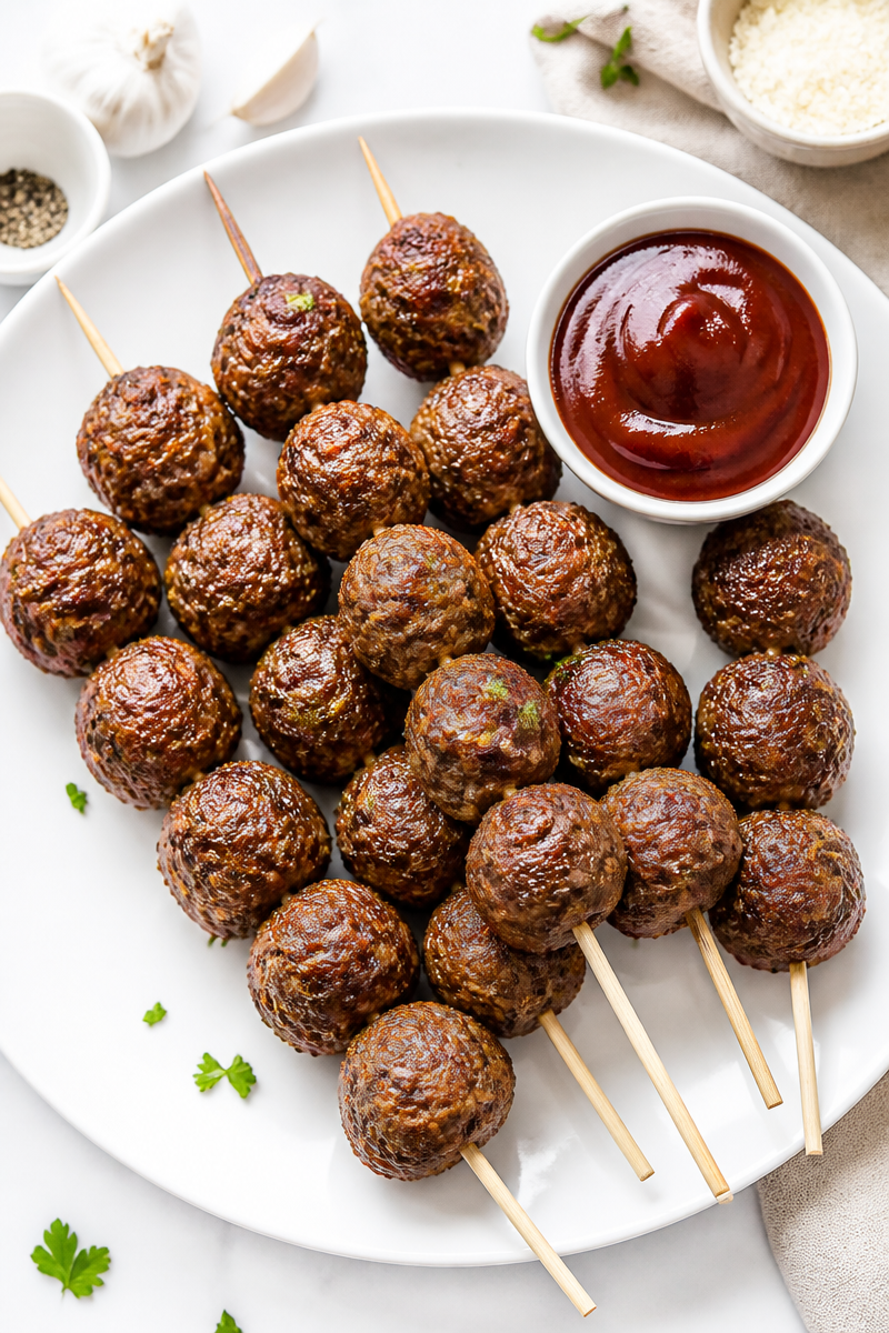 Crispy Holiday Appetizer Meatball Skewer