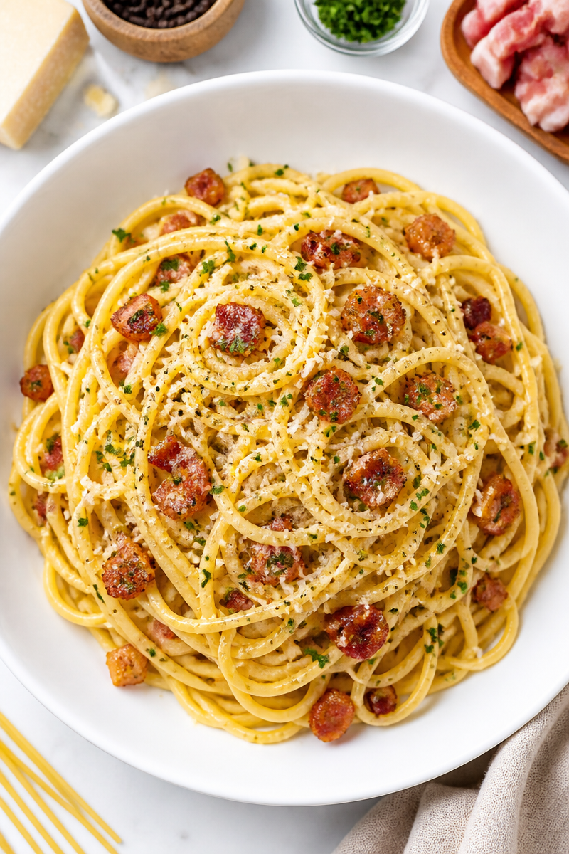 Authentic Pasta Carbonara with Crispy Pancetta