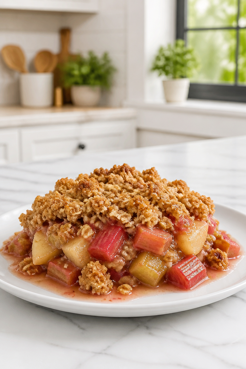Homemade Apple Rhubarb Crisp with Oat Topping