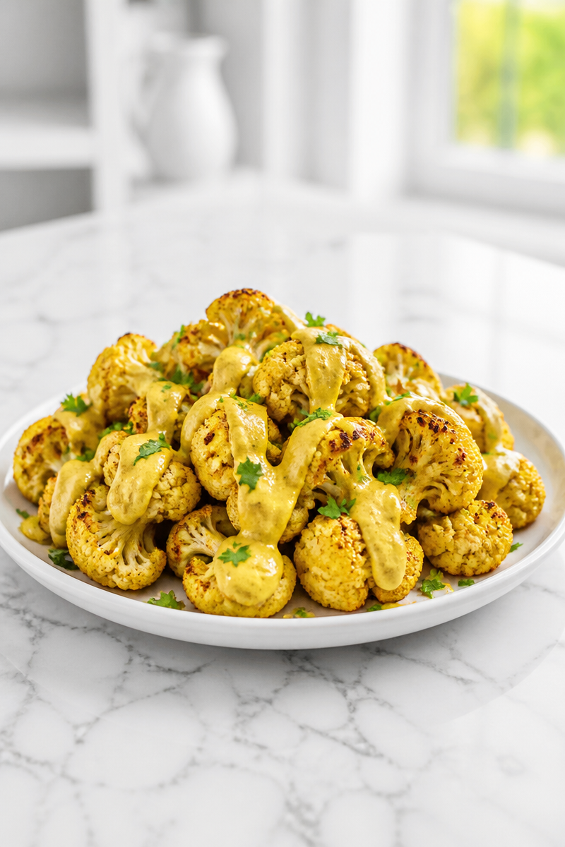 Roasted Cauliflower with Curry Spiced Aioli