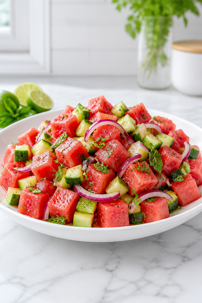 Refreshing Watermelon Cucumber Salad with Lime