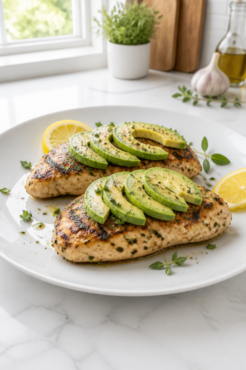 Grilled Lemon Herb Chicken Breast with Avocado