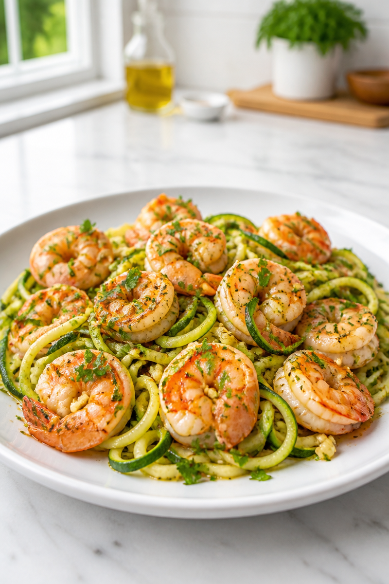 Garlic Butter Shrimp with Zucchini Noodle Bowl