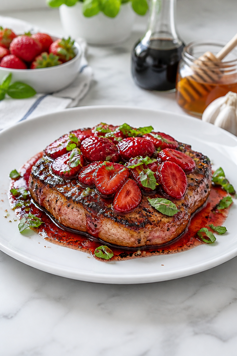 Strawberry Balsamic Glazed Pork Chop