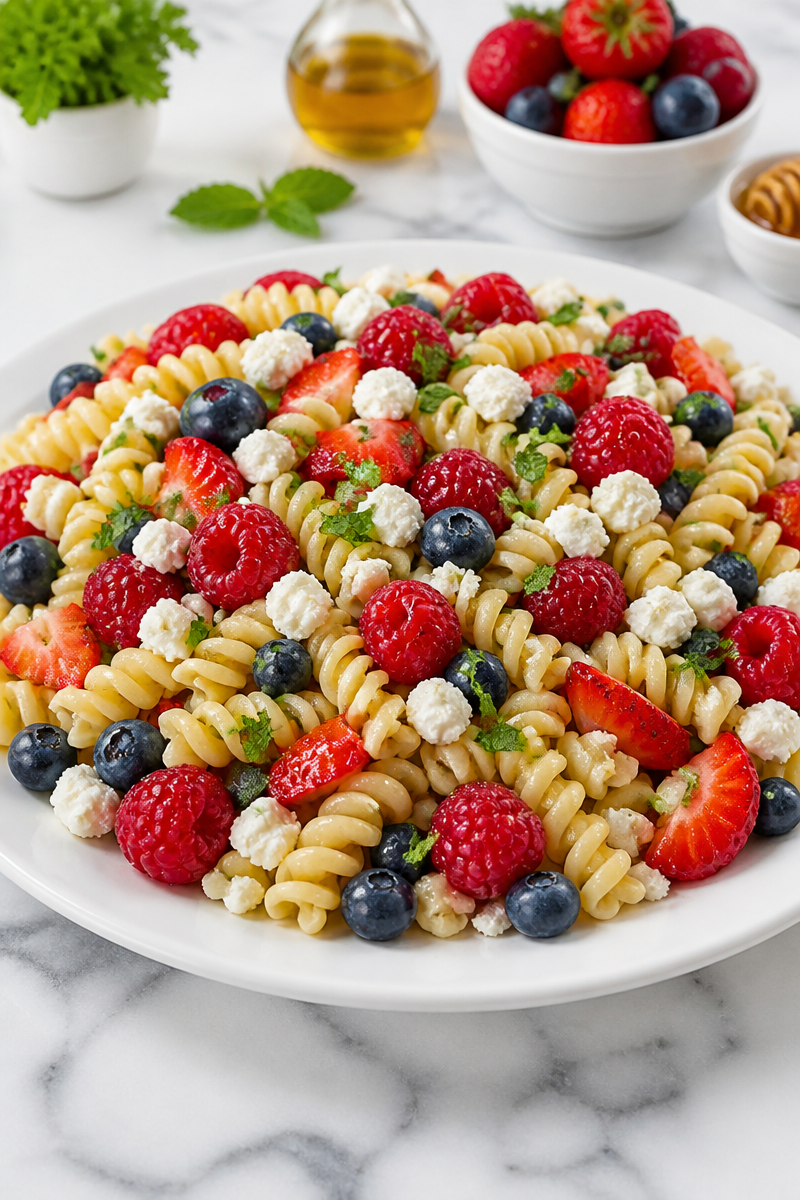 Summer Berry Pasta Salad with Honey Dressing