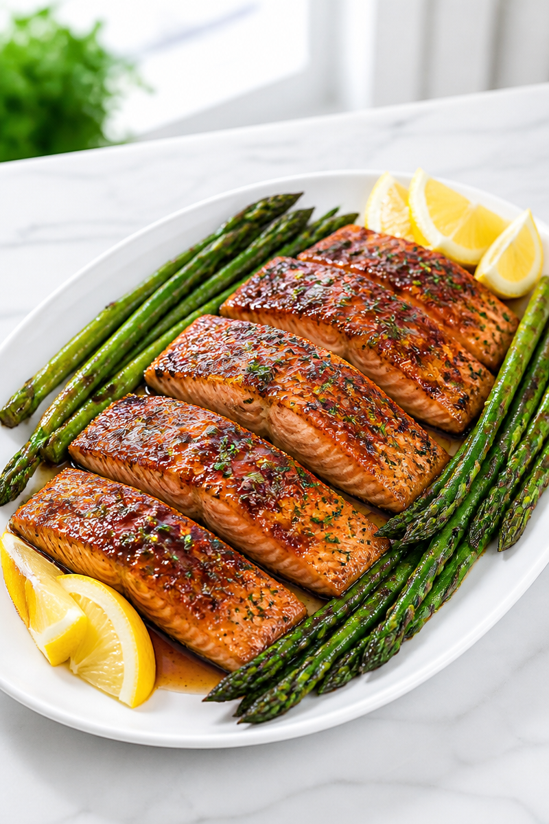 Oven Baked Brown Sugar Salmon with Asparagus