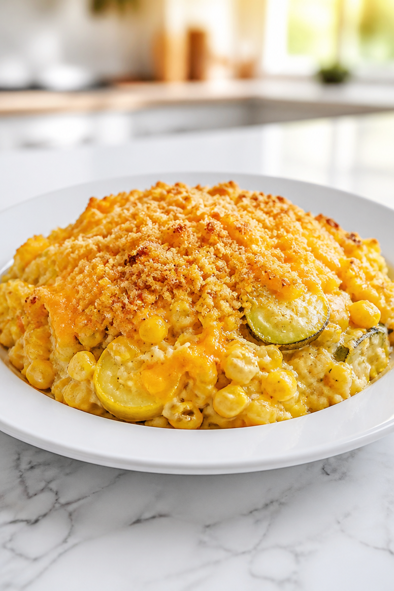 Cheesy Summer Squash and Corn Casserole