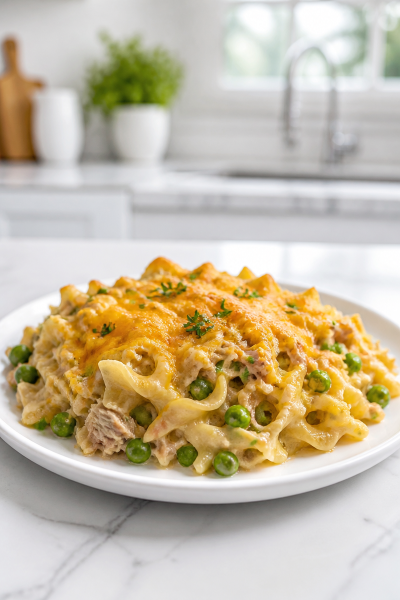 Creamy Mushroom and Tuna Noodle Bake