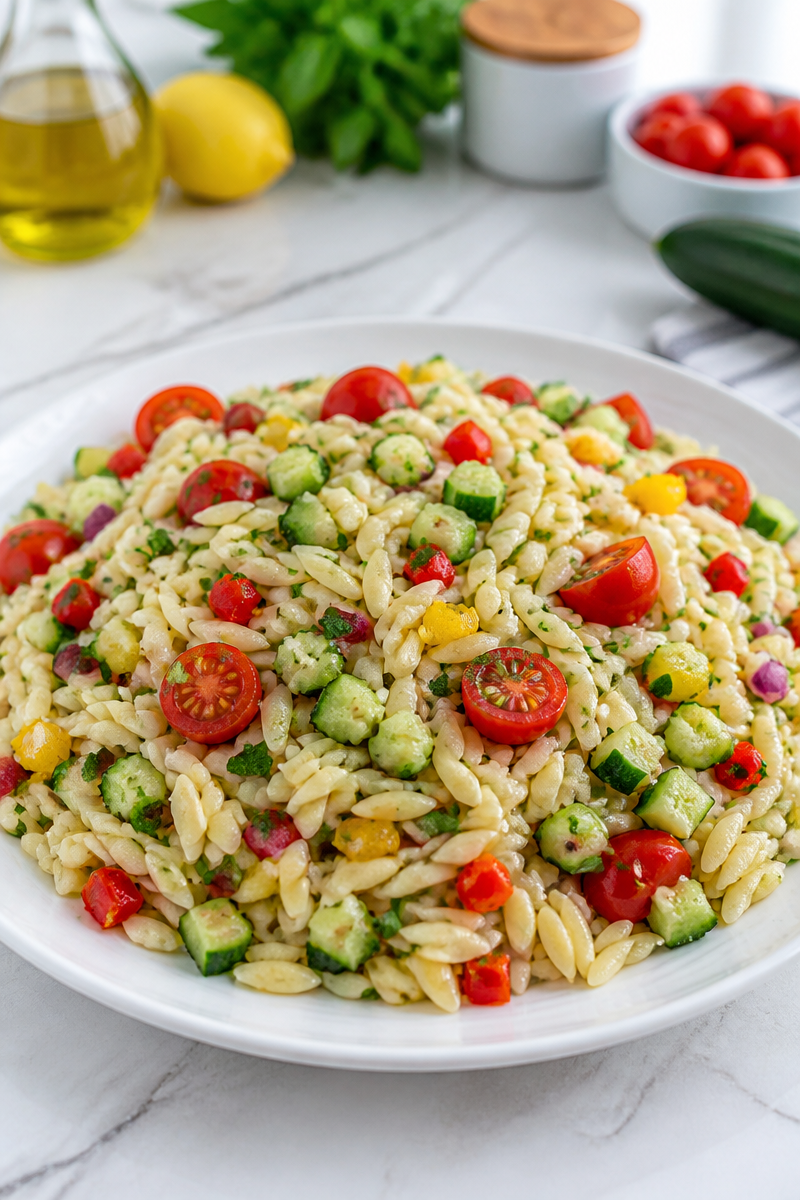 Cold Orzo Pasta Salad with Herb Dressing