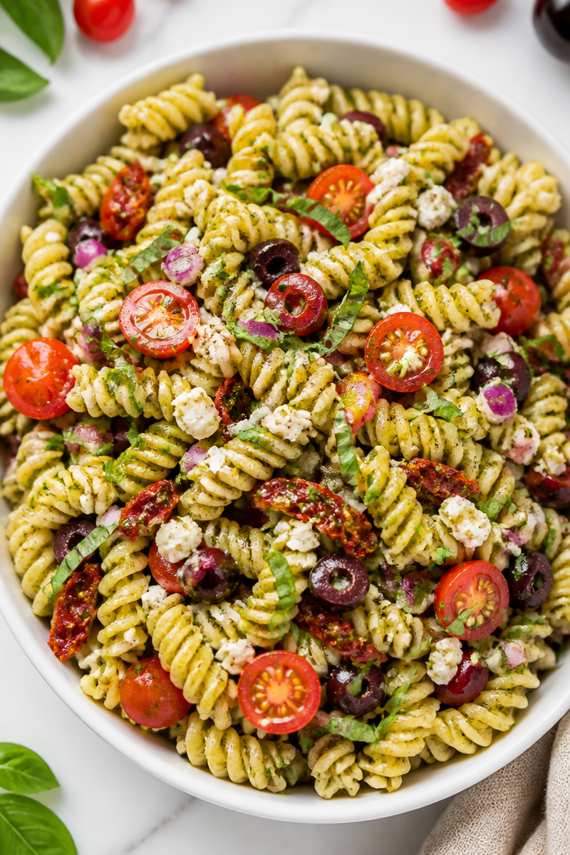 Creamy Pesto Pasta Salad with Sun-Dried Tomato