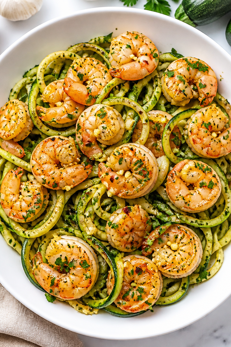 Garlic Butter Shrimp with Zucchini Noodle Bowl