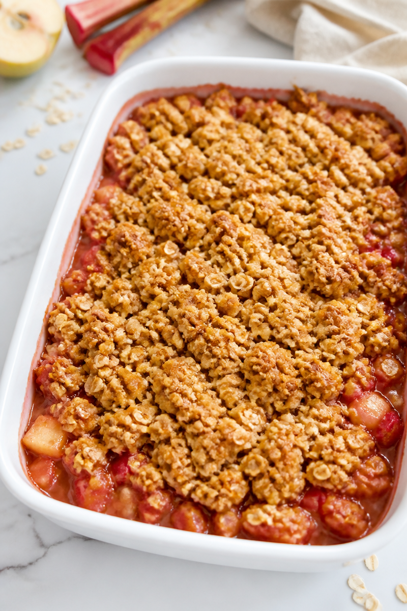 Homemade Apple Rhubarb Crisp with Oat Topping