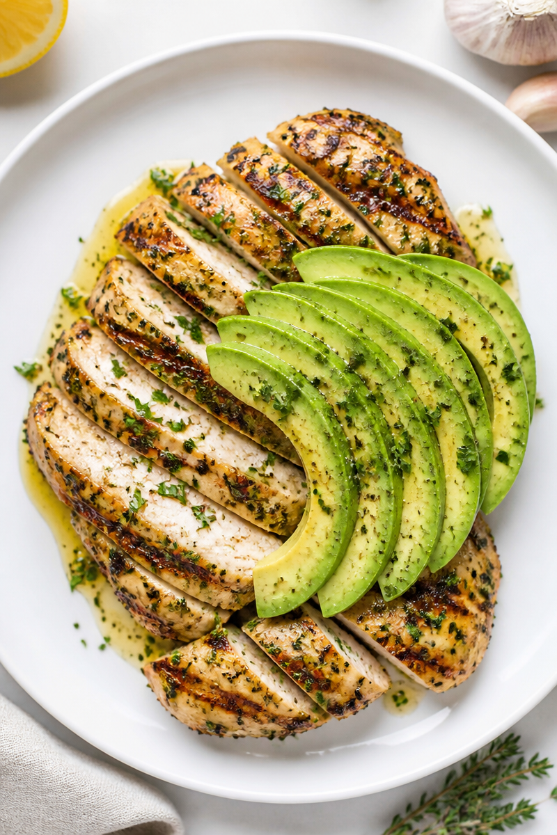 Grilled Lemon Herb Chicken Breast with Avocado