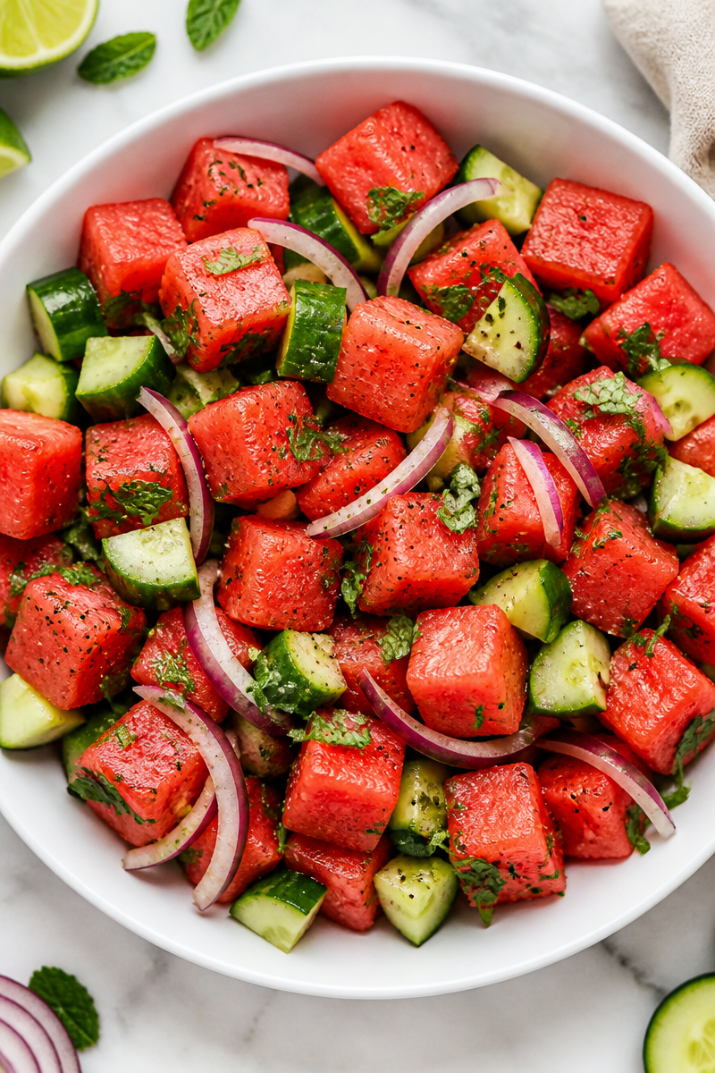 Refreshing Watermelon Cucumber Salad with Lime