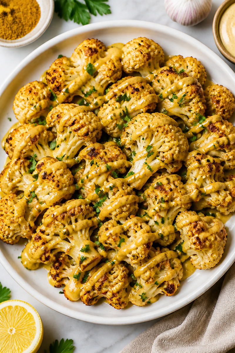 Roasted Cauliflower with Curry Spiced Aioli