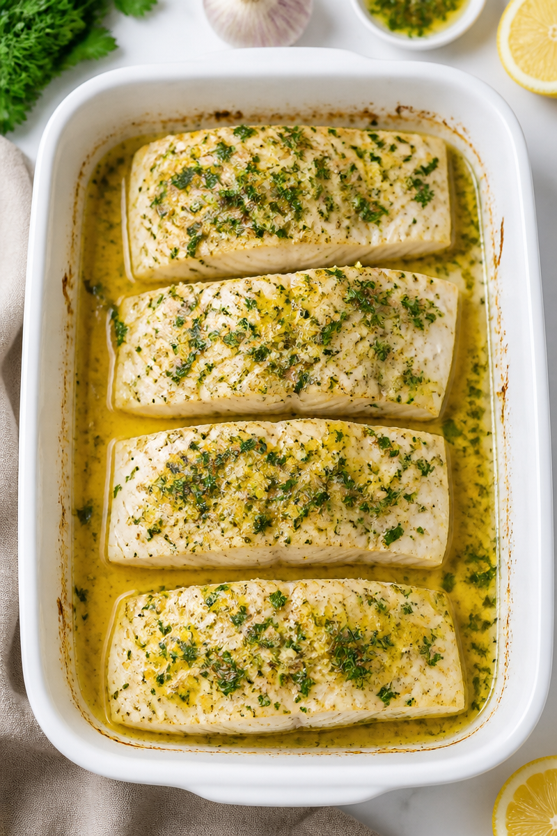 Baked Halibut with Lemon and Herb Butter