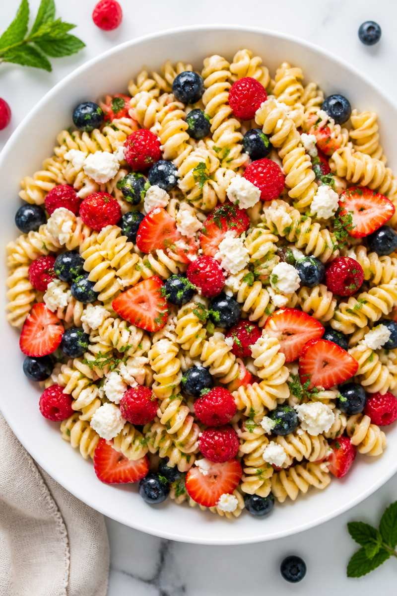 Summer Berry Pasta Salad with Honey Dressing