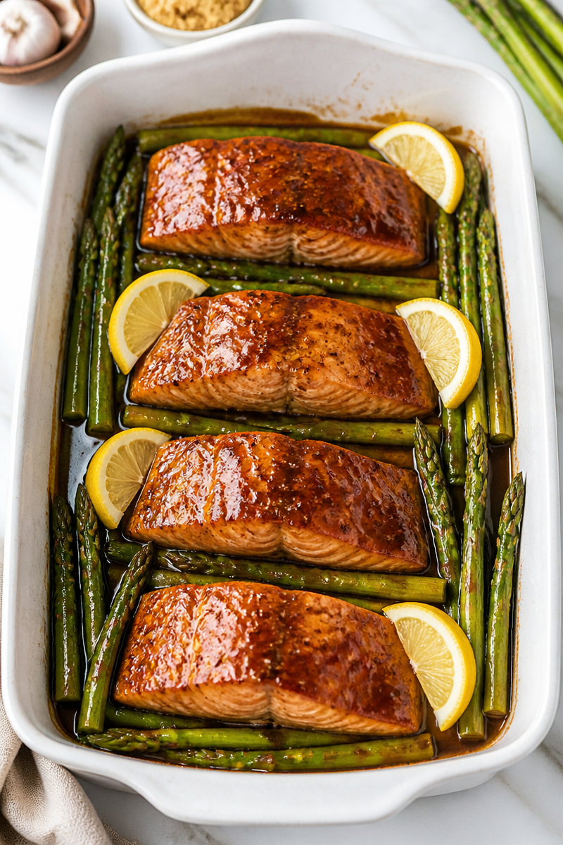 Oven Baked Brown Sugar Salmon with Asparagus