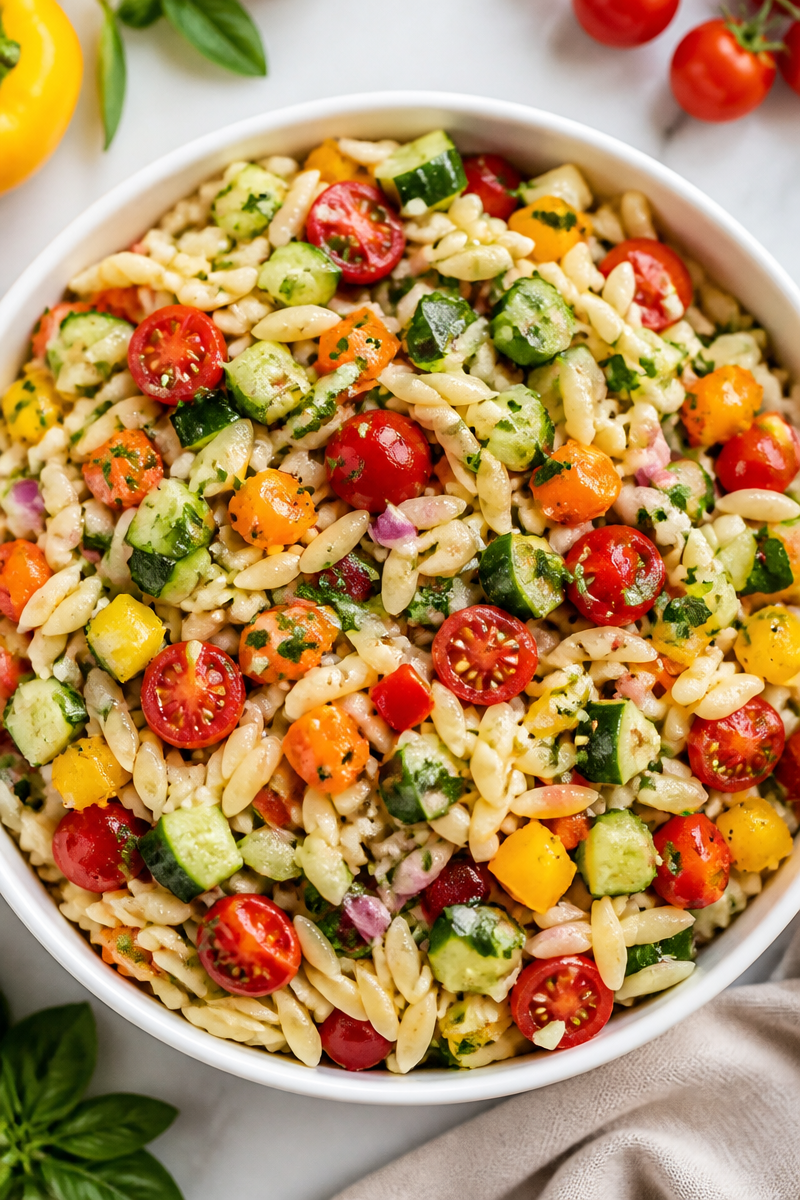 Cold Orzo Pasta Salad with Herb Dressing