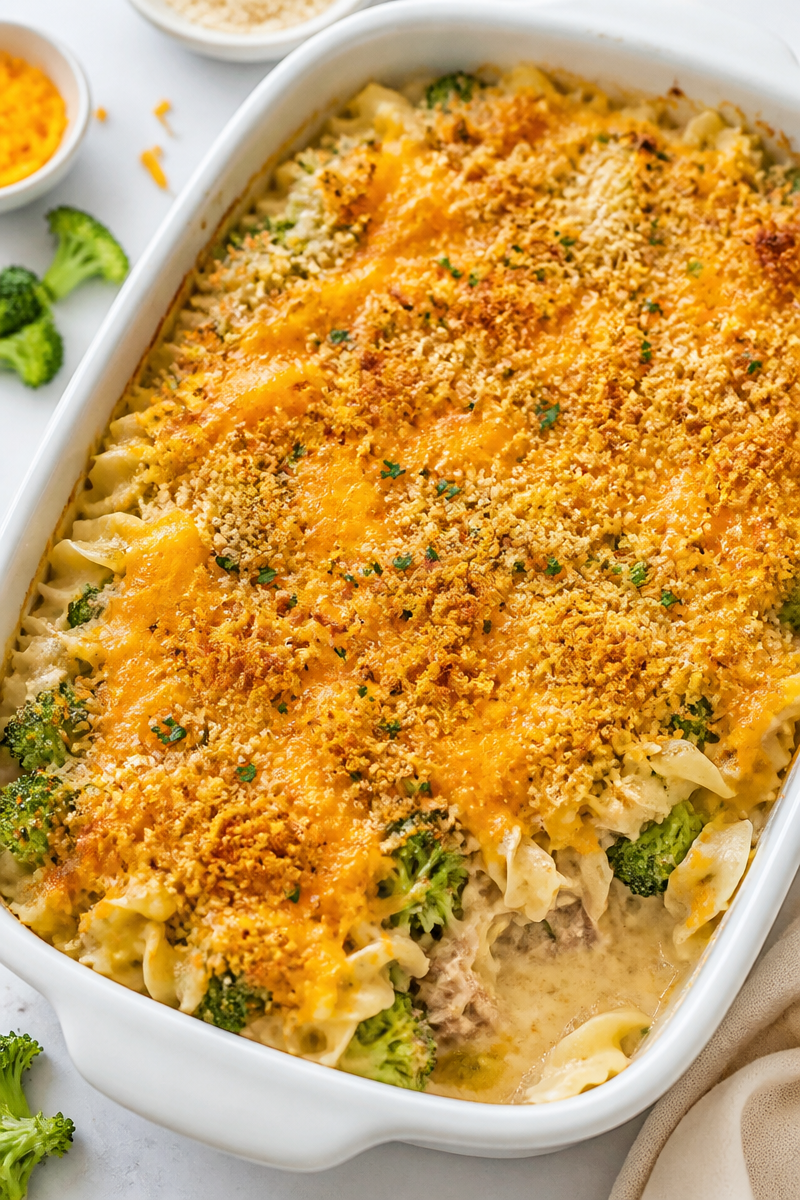 Homemade Tuna Casserole with Broccoli and Cheese