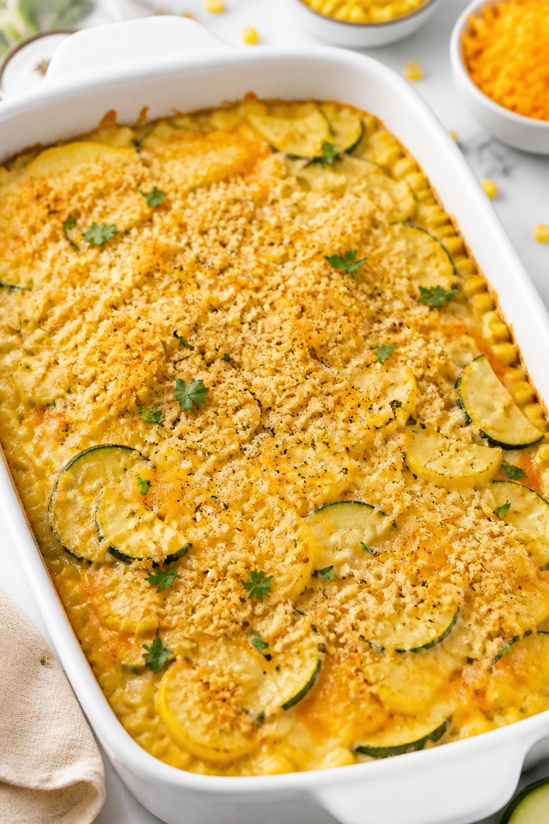 Cheesy Summer Squash and Corn Casserole