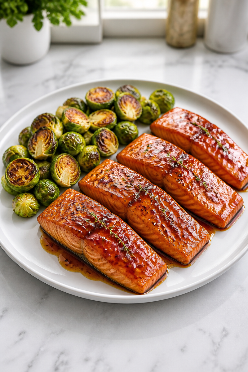 Maple Glazed Salmon with Roasted Brussels Sprout Maple Glazed Salmon with Roasted Brussels Sprout