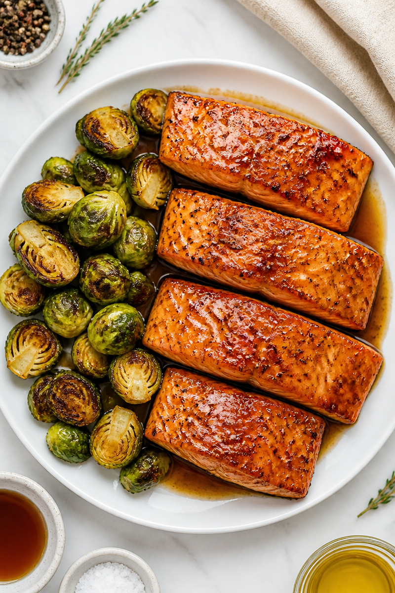 Maple Glazed Salmon with Roasted Brussels Sprout Maple Glazed Salmon with Roasted Brussels Sprout