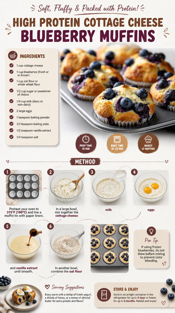 High Protein Cottage Cheese Blueberry Muffins