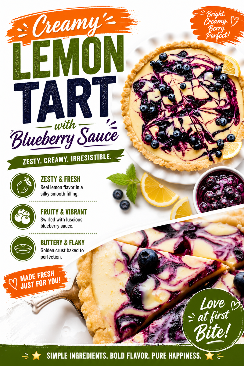 Creamy Lemon Tart with Blueberry Sauce lemon tart Creamy Lemon Tart with Blueberry Sauce