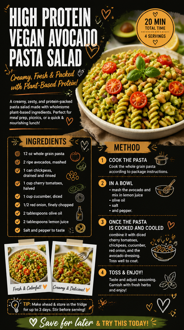 High Protein Vegan Avocado Pasta Salad
