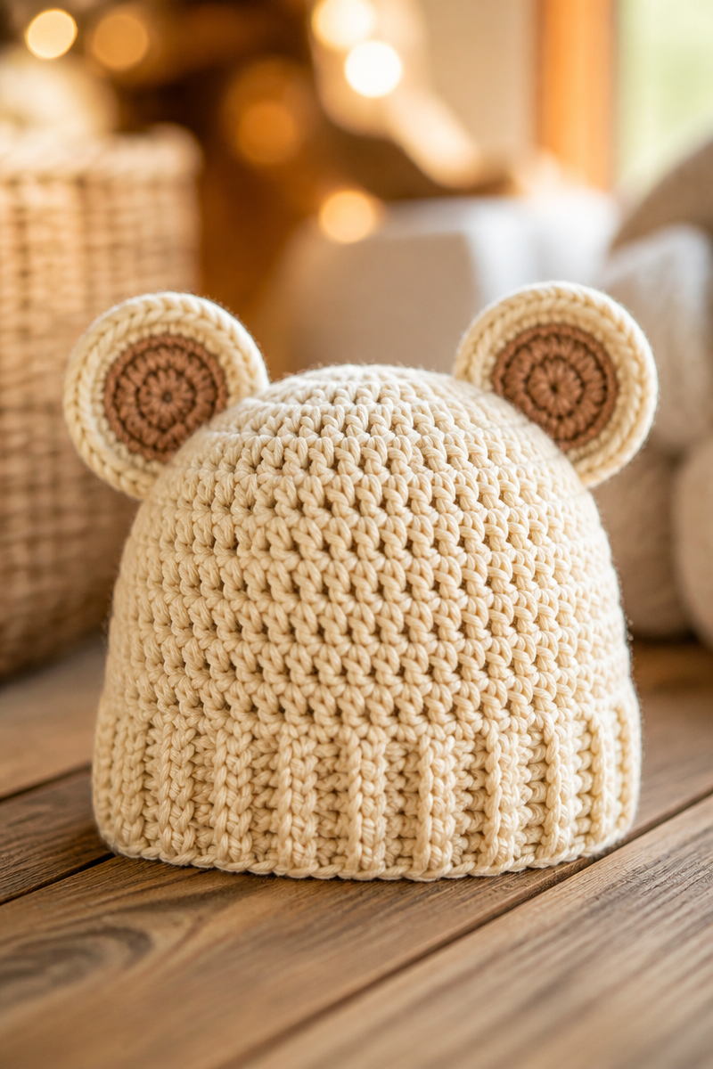 Cute Crochet Bear Ear Baby Beanie Hat Pattern