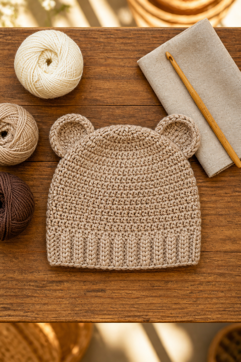 Cute Crochet Bear Ear Baby Beanie Hat Pattern