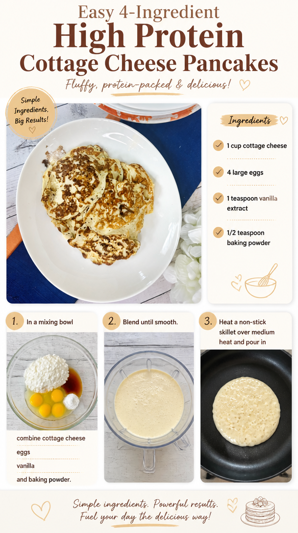 Easy 4-Ingredient High Protein Cottage Cheese Pancakes