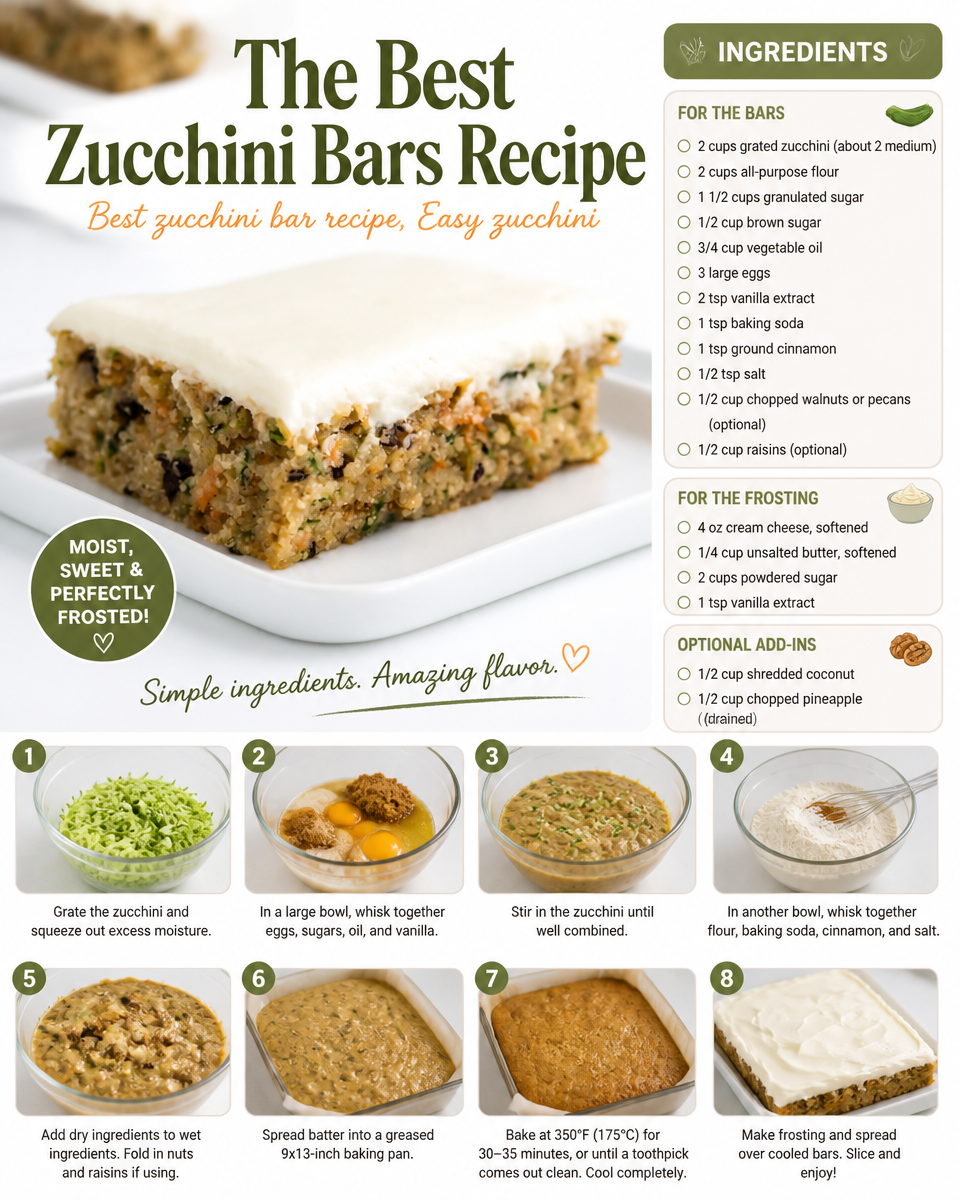 The Best Zucchini Bars Recipe | Best Zucchini Bar Recipe, Easy Zucchini Dessert Ideas, How to Make Zucchini Bars