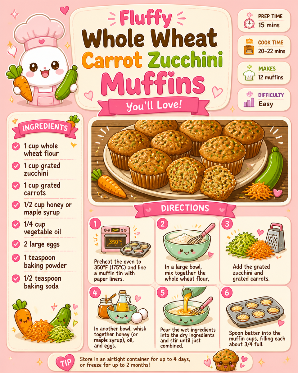 Fluffy Whole Wheat Carrot Zucchini Muffins You'll Love!