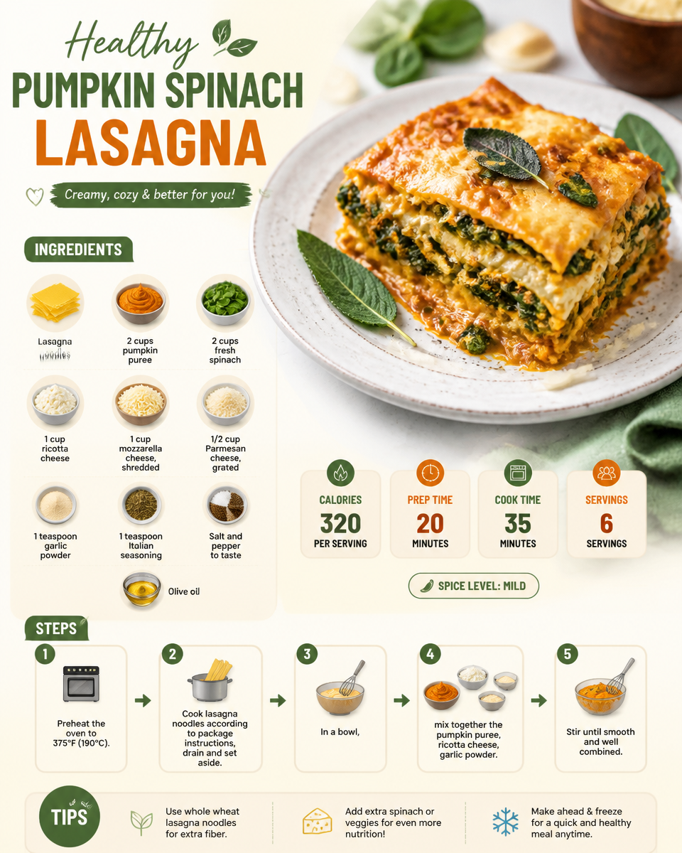 Healthy Pumpkin Spinach Lasagna