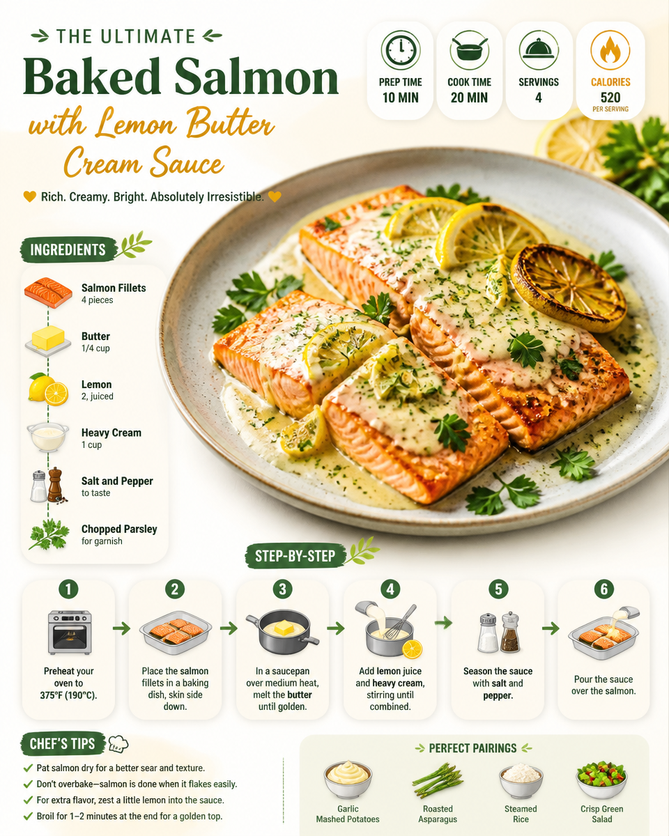 The Ultimate Baked Salmon with Lemon Butter Cream Sauce