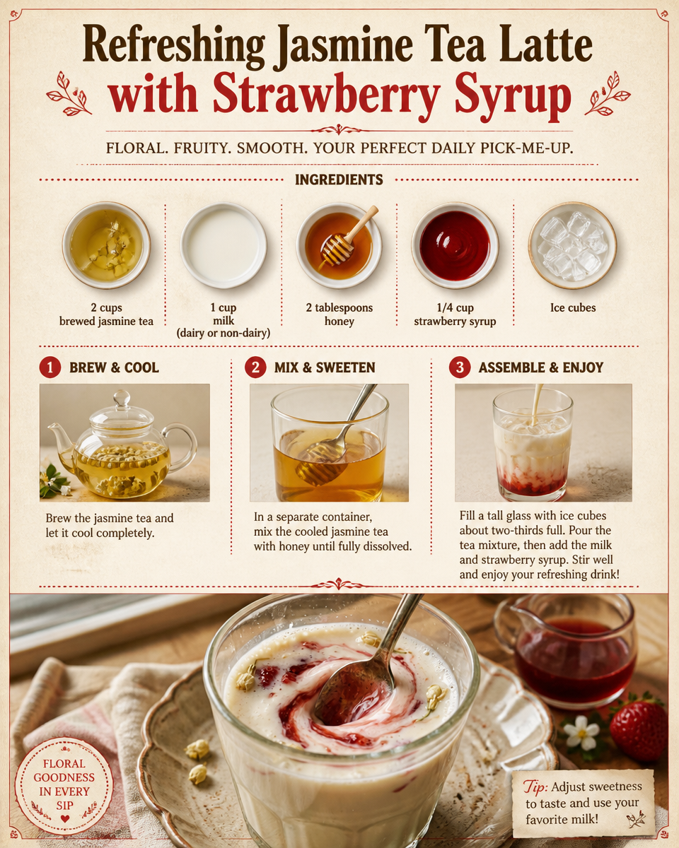 Refreshing Jasmine Tea Latte with Strawberry Syrup