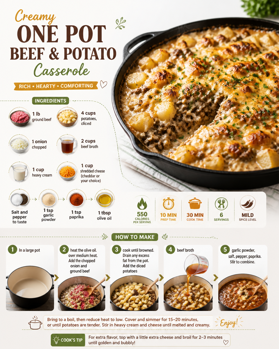 Creamy One Pot Beef and Potato Casserole