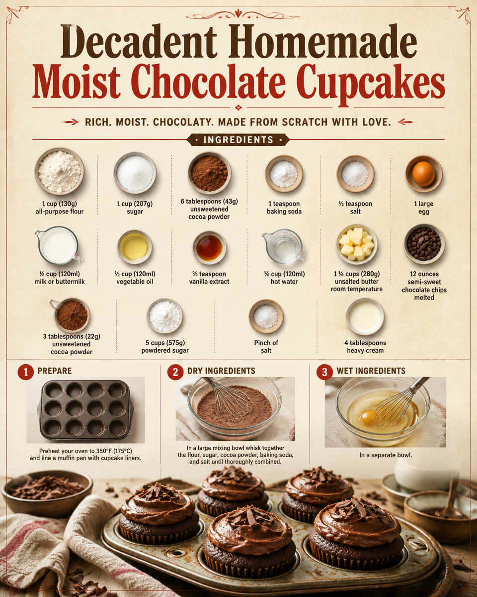 Decadent Homemade Moist Chocolate Cupcakes