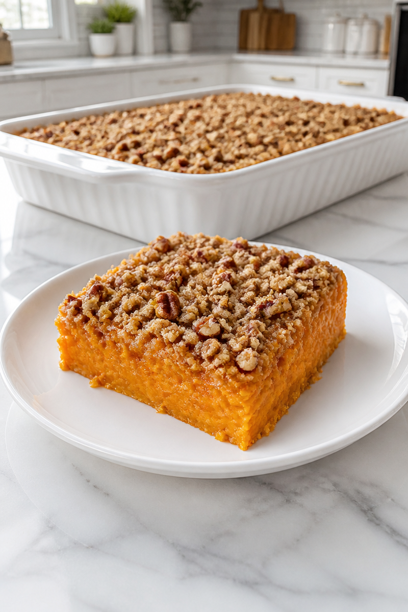 Southern Style Sweet Potato Casserole with Pecan Crumb