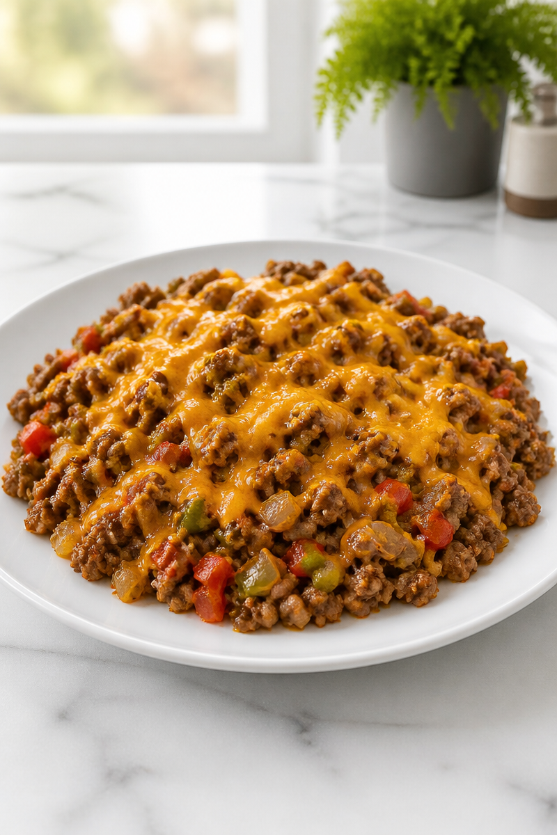 Keto Hamburger Meat Skillet with Cheddar
