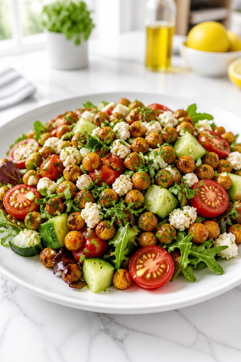 Crispy Roasted Chickpea and Feta Salad