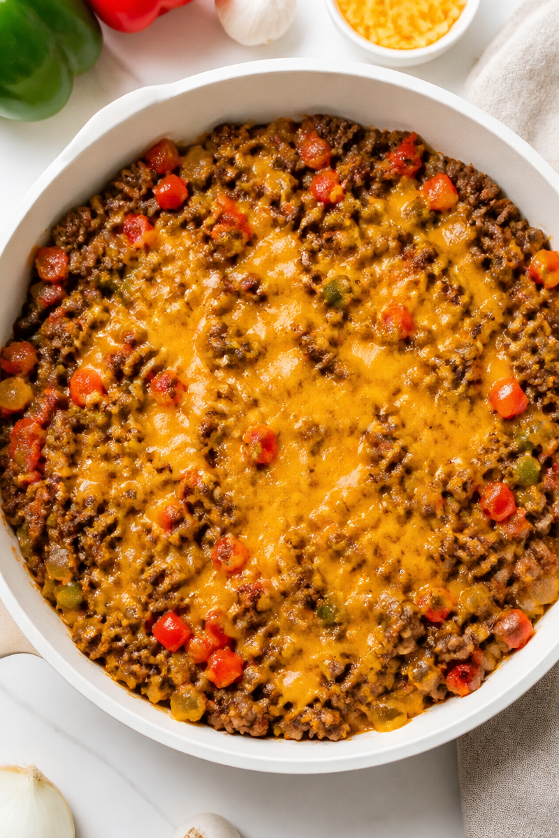 Keto Hamburger Meat Skillet with Cheddar