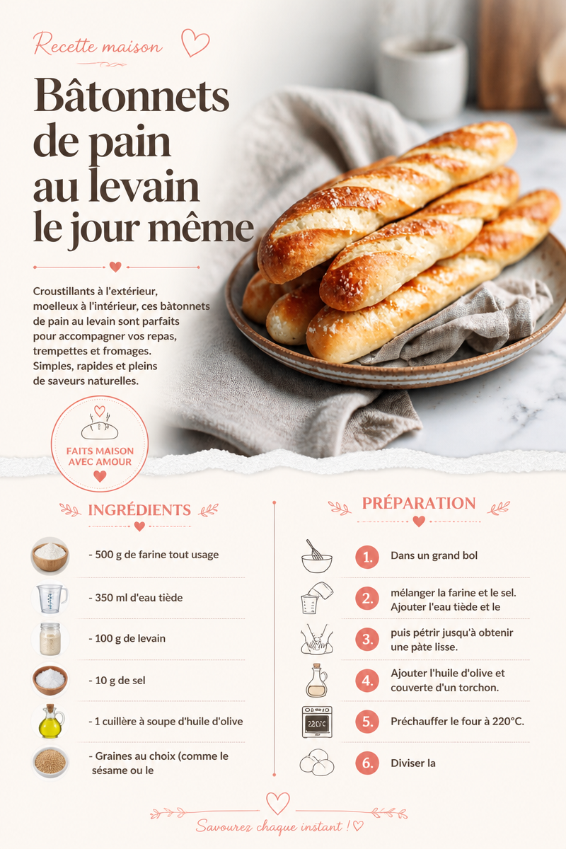Bâtonnets de pain au levain le jour même