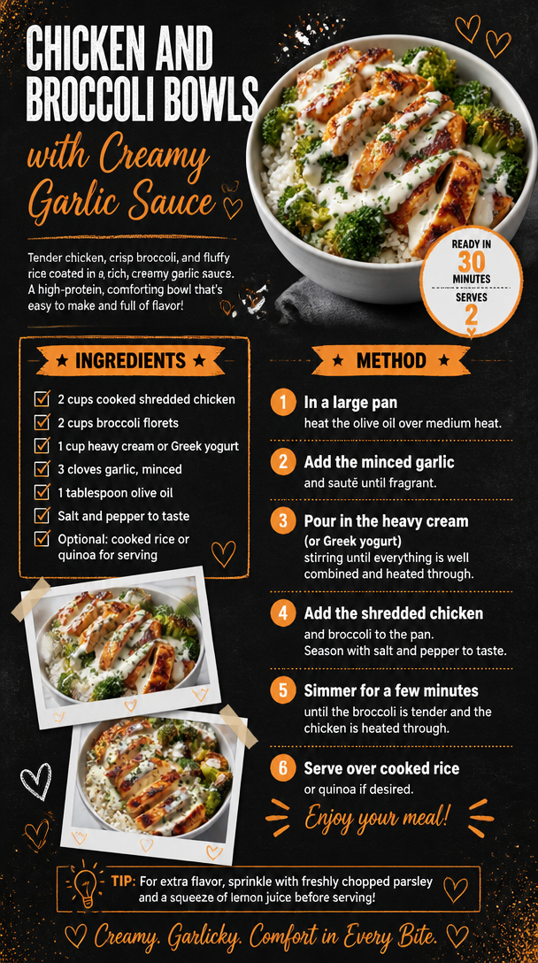 Chicken and Broccoli Bowls with Creamy Garlic Sauce