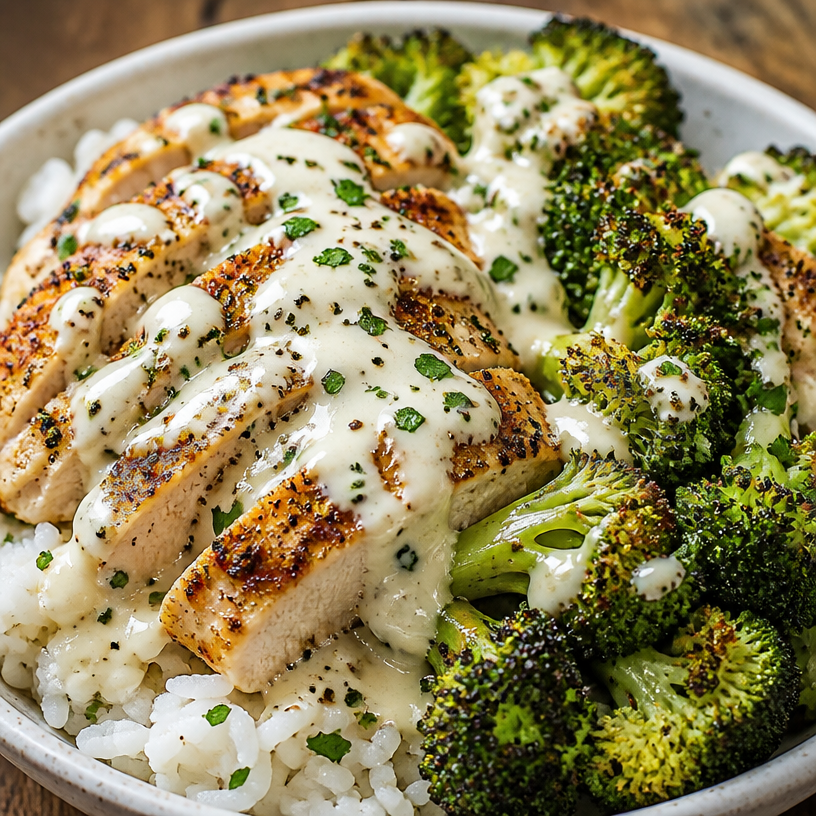 Chicken and Broccoli Bowls with Creamy Garlic Sauce