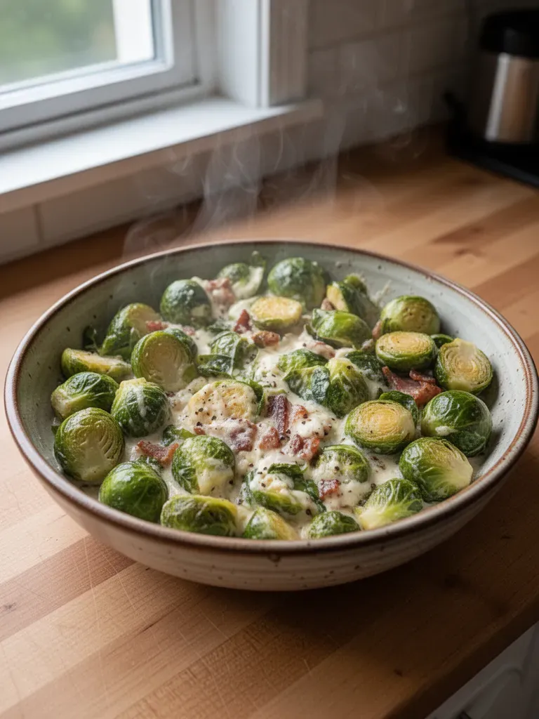 Creamy Brussels Sprouts with Bacon