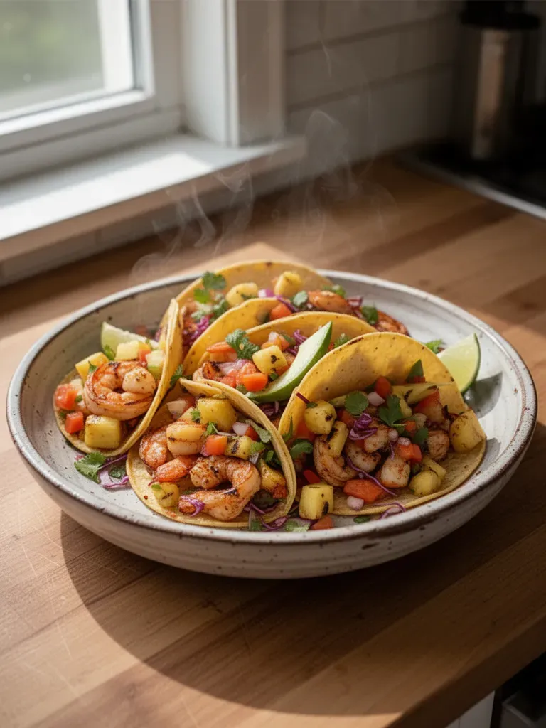 Shrimp Tacos with Grilled Pineapple Salsa