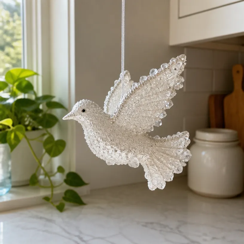 Pearl-White Crystal Dove Ornament 21 Pearl-White Crystal Dove Ornament
